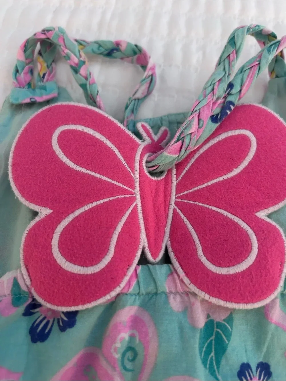 Sigrid Olsen Kids Aqua and Pink Floral Butterfly Dress. Size 6